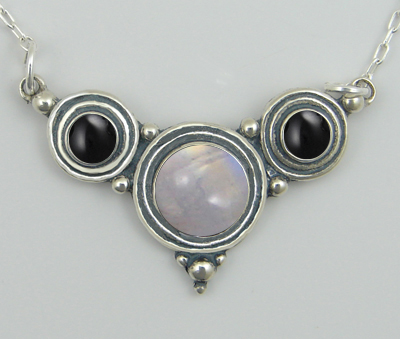 Sterling Silver Gemstone Necklace With Rainbow Moonstone